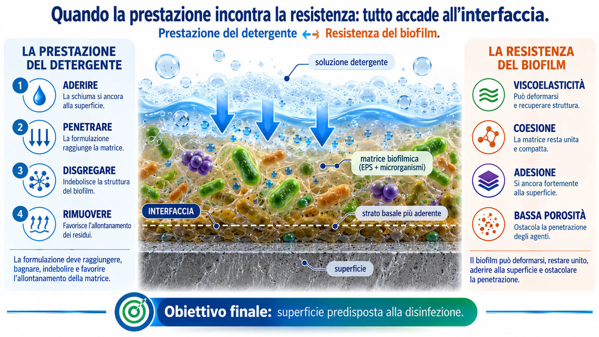 Reologia intelligente del detergente: dalla schiuma apparente alla resistenza reale del biofilm